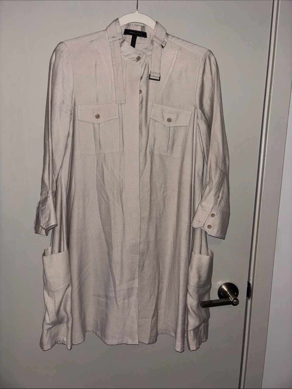 BCBGMaxAzria Cream Long-Sleeve Button-Front Utility Shirt
